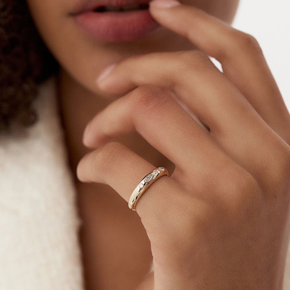 OBFJ1473 - 14k Dome Marquise and Round Diamonds Flush Setting Ring 3