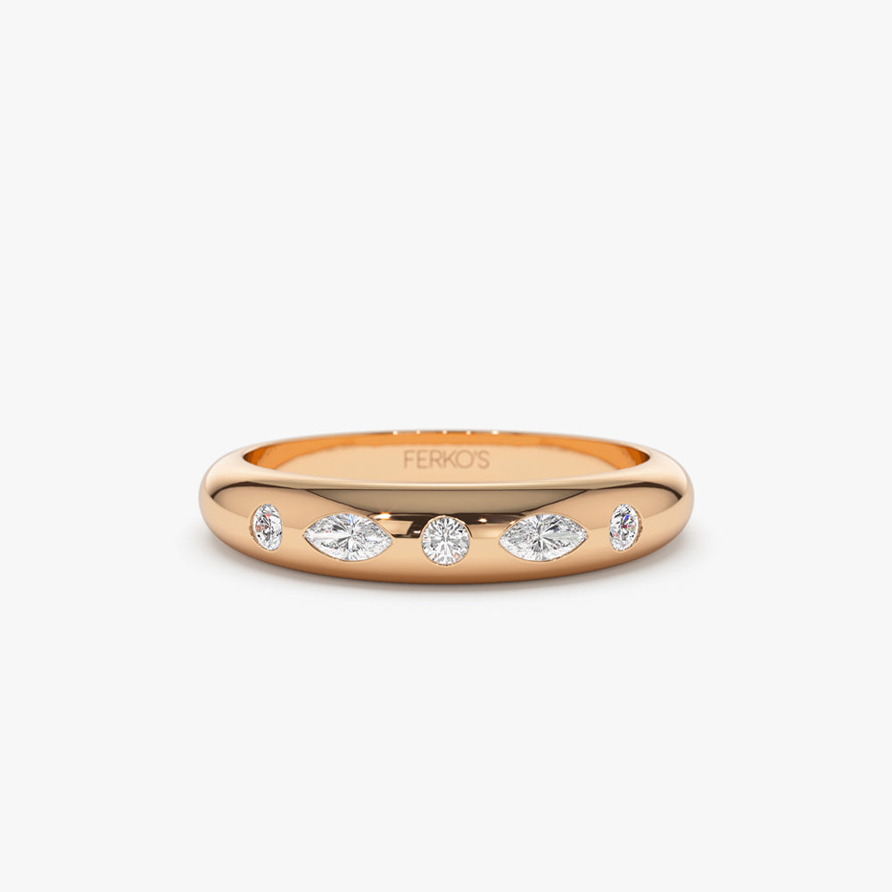 OBFJ1473 - 14k Dome Marquise and Round Diamonds Flush Setting Ring 4