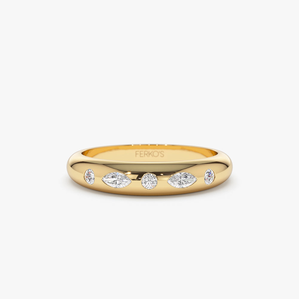 OBFJ1473 - 14k Dome Marquise and Round Diamonds Flush Setting Ring 1