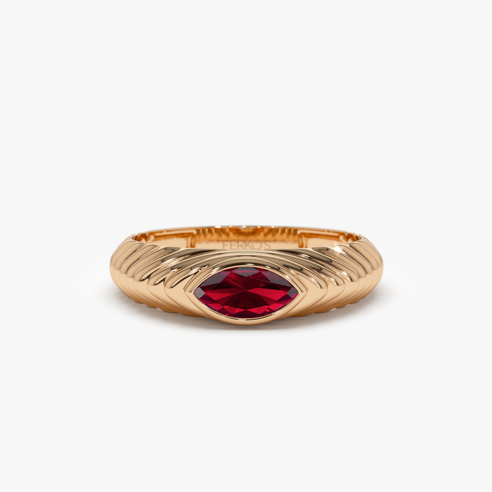 OBFJ1449 - 14k Marquise Shape Garnet Beveled Ring 5
