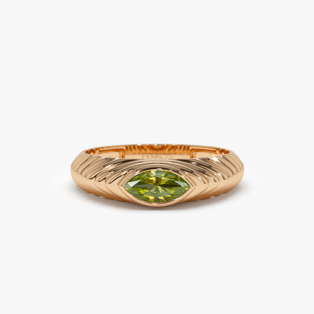 OBFJ1433 - 14k Marquise Shape Peridot Beveled Ring 4