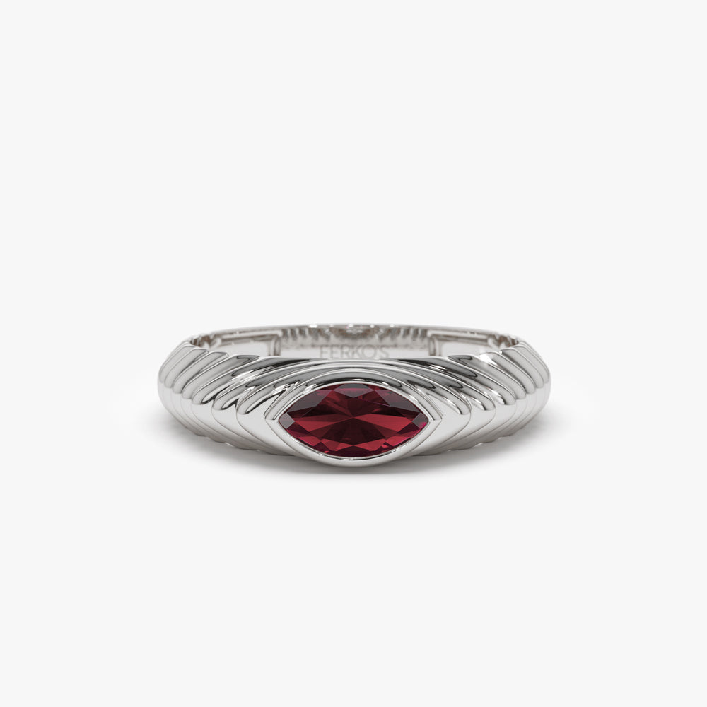 OBFJ1449 - 14k Marquise Shape Garnet Beveled Ring 6