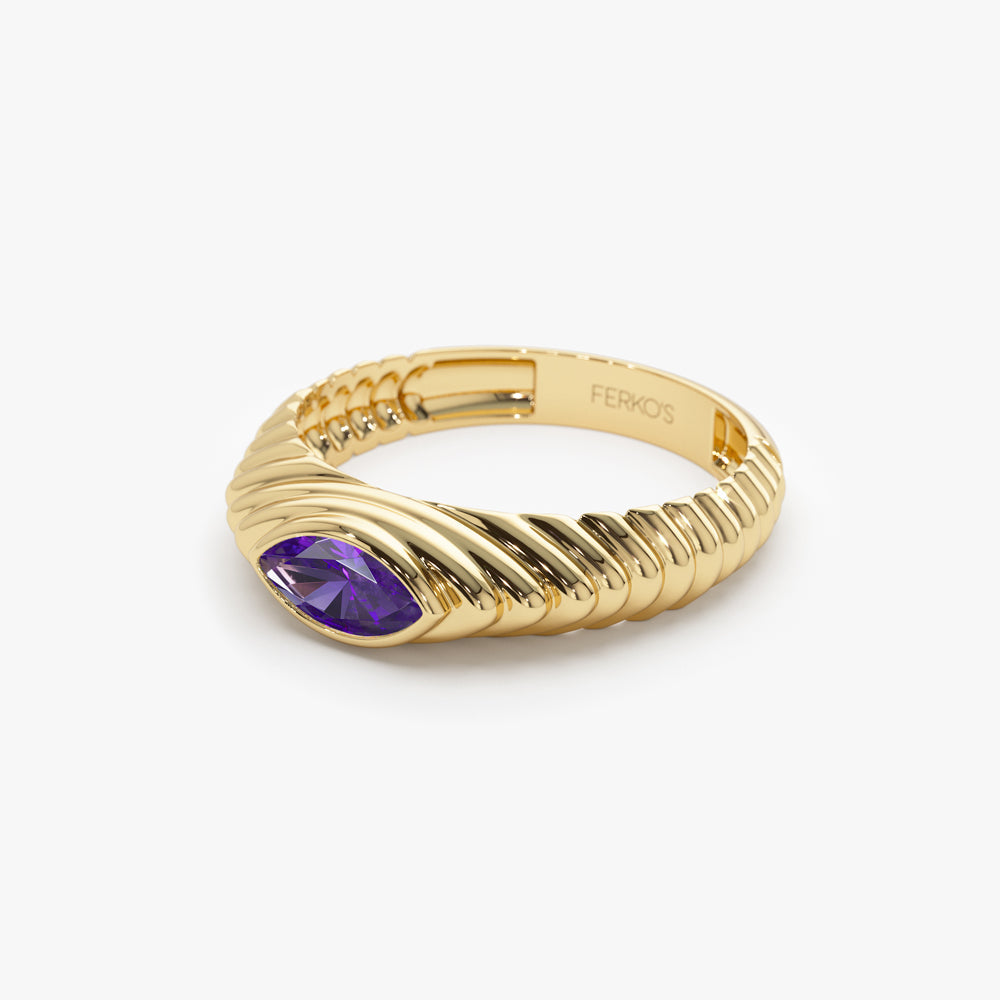 OBFJ1434 - 14k Marquise Shape Amethyst Beveled Ring 6