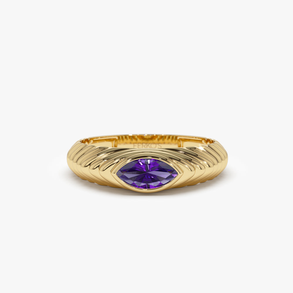 OBFJ1434 - 14k Marquise Shape Amethyst Beveled Ring 1