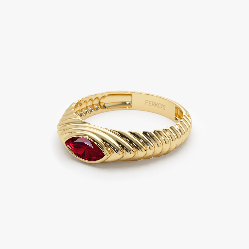 OBFJ1449 - 14k Marquise Shape Garnet Beveled Ring 7