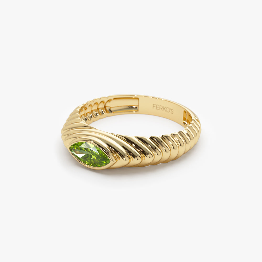 OBFJ1433 - 14k Marquise Shape Peridot Beveled Ring 6
