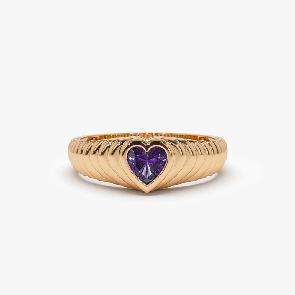 OBFJ1428 - 14k Heart Shape Amethyst Beveled Ring 4