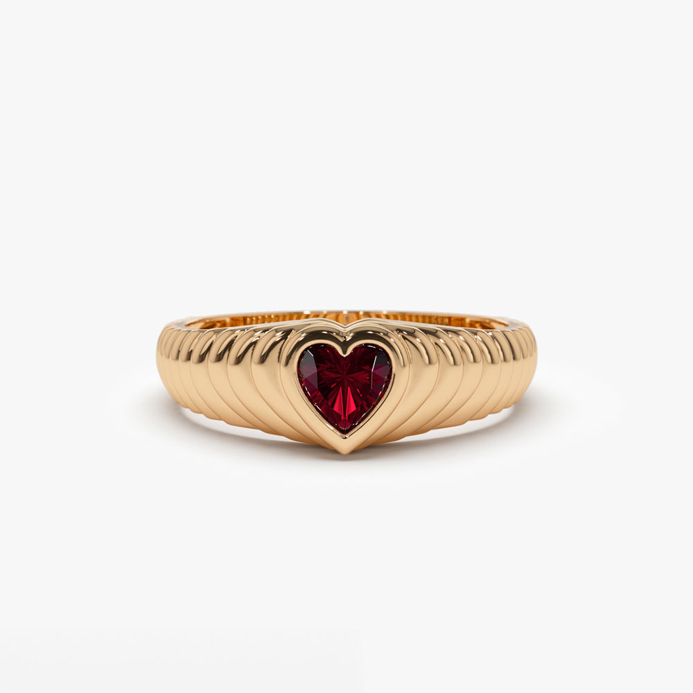 OBFJ1426 - 14k Heart Shape Garnet Beveled Ring 5