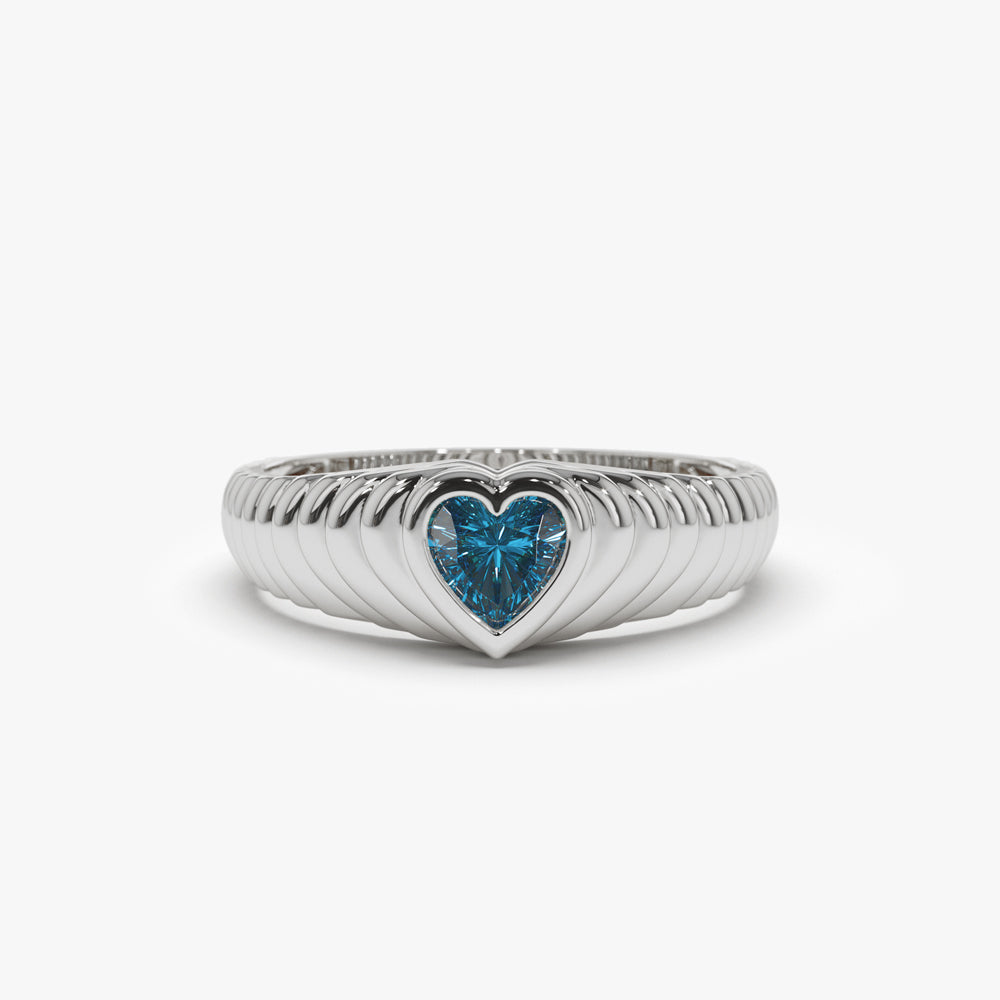 OBFJ1425 - 14k Heart Shape Blue Topaz Beveled Ring 4