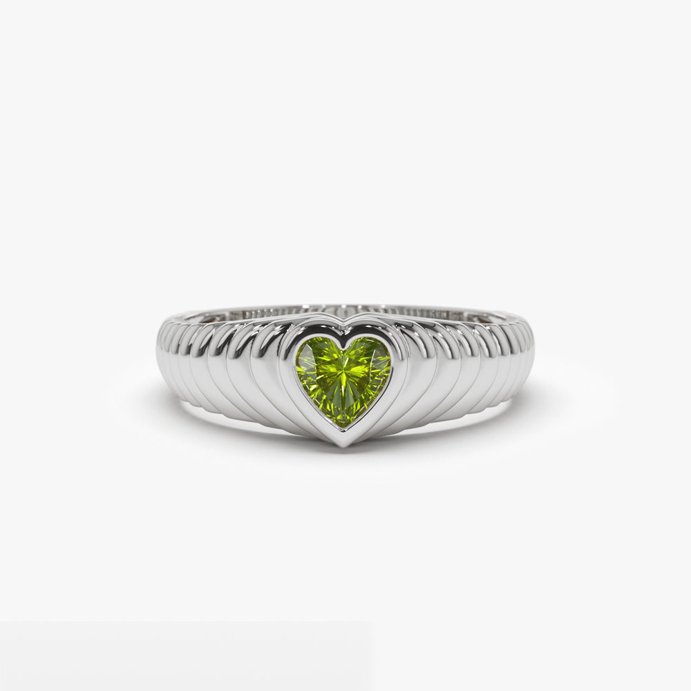 OBFJ1427 - 14k Heart Shape Peridot Beveled Ring 5