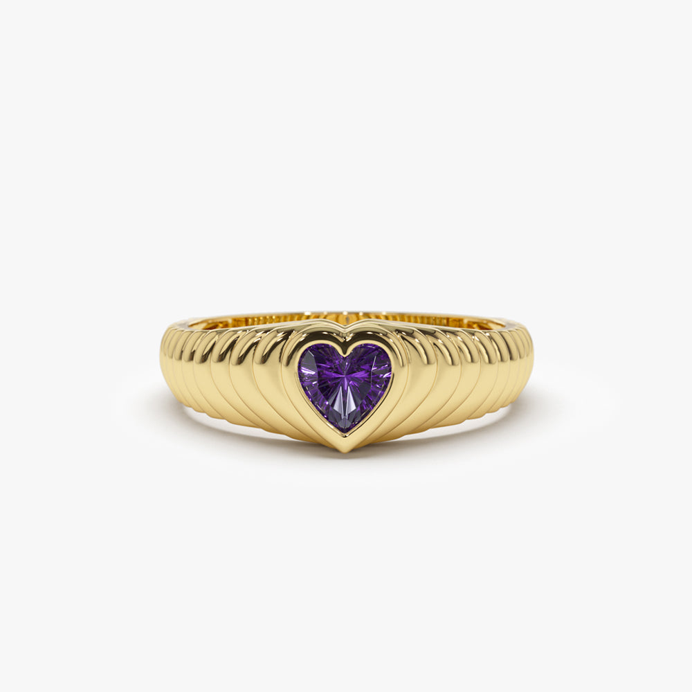 OBFJ1428 - 14k Heart Shape Amethyst Beveled Ring 1