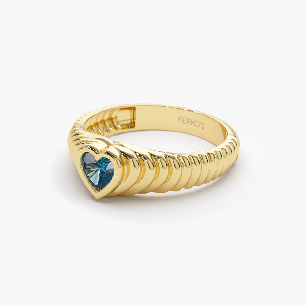 OBFJ1425 - 14k Heart Shape Blue Topaz Beveled Ring 6