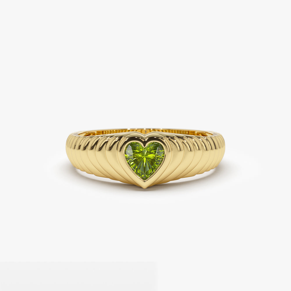 OBFJ1427 - 14k Heart Shape Peridot Beveled Ring 1