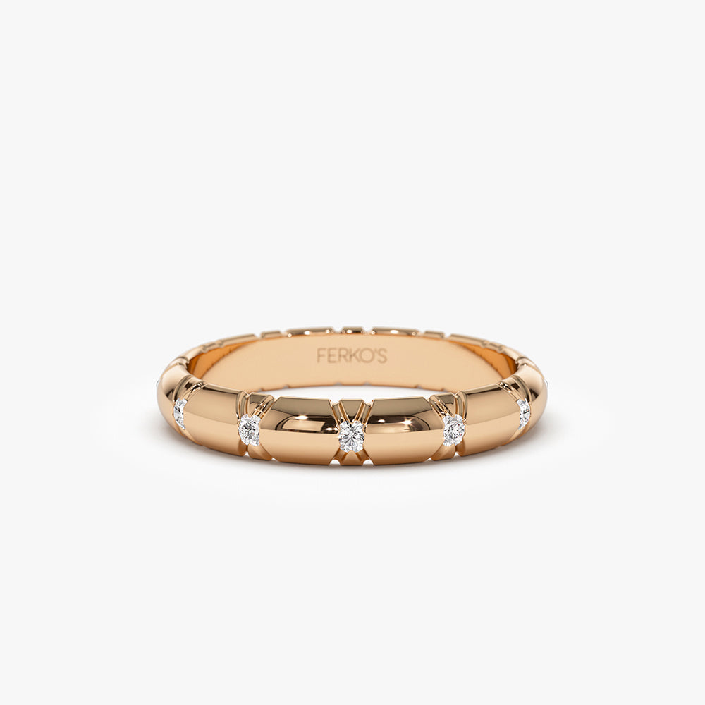 OBFJ1485 - 14k 3MM Unique X Cut Design Diamond Wedding Ring 3