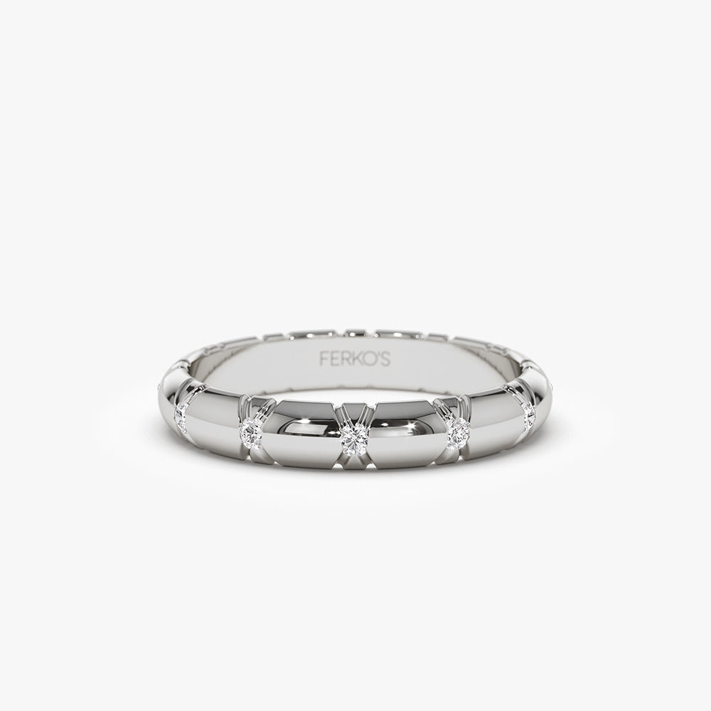 OBFJ1485 - 14k 3MM Unique X Cut Design Diamond Wedding Ring 4