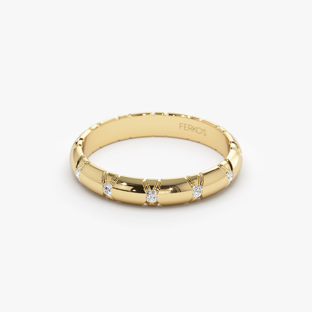 OBFJ1485 - 14k 3MM Unique X Cut Design Diamond Wedding Ring 5
