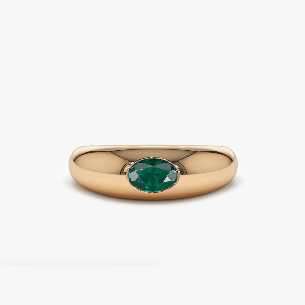 OBFJ1432 - 14k Flush Set Oval Emerald Dome Ring 6