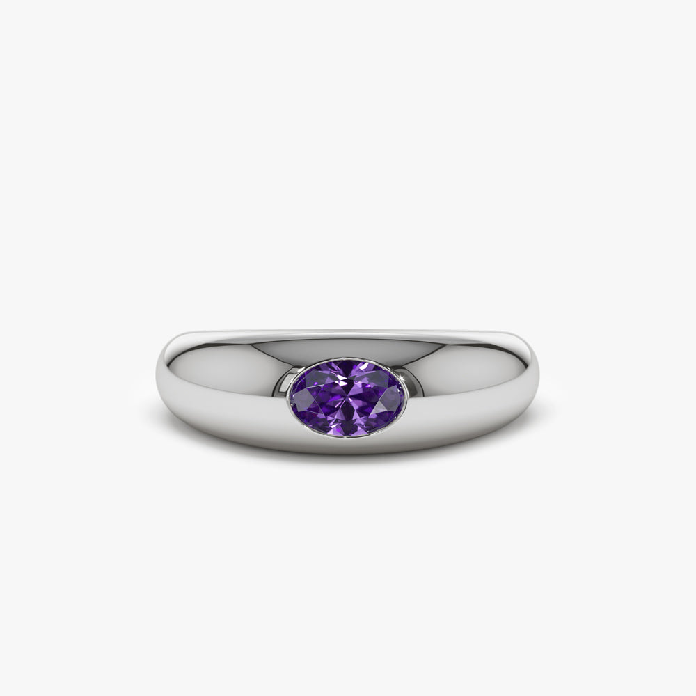 OBFJ1430 - 14k Flush Set Oval Amethyst Dome Ring 5