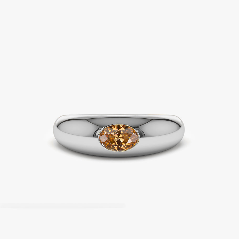 OBFJ1429 - 14k Flush Set Oval Citrine Dome Ring 4
