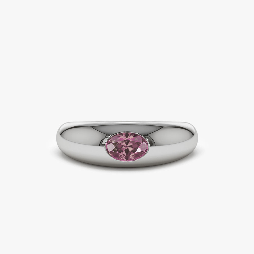 OBFJ1376 - 14k Flush Set Oval Pink Sapphire Dome Ring 7