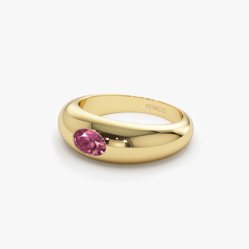 OBFJ1376 - 14k Flush Set Oval Pink Sapphire Dome Ring 8