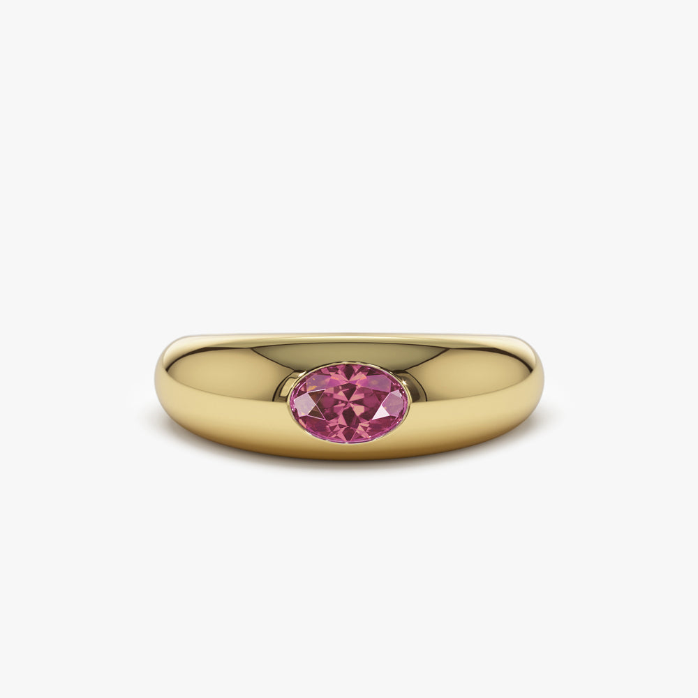 OBFJ1376 - 14k Flush Set Oval Pink Sapphire Dome Ring 1
