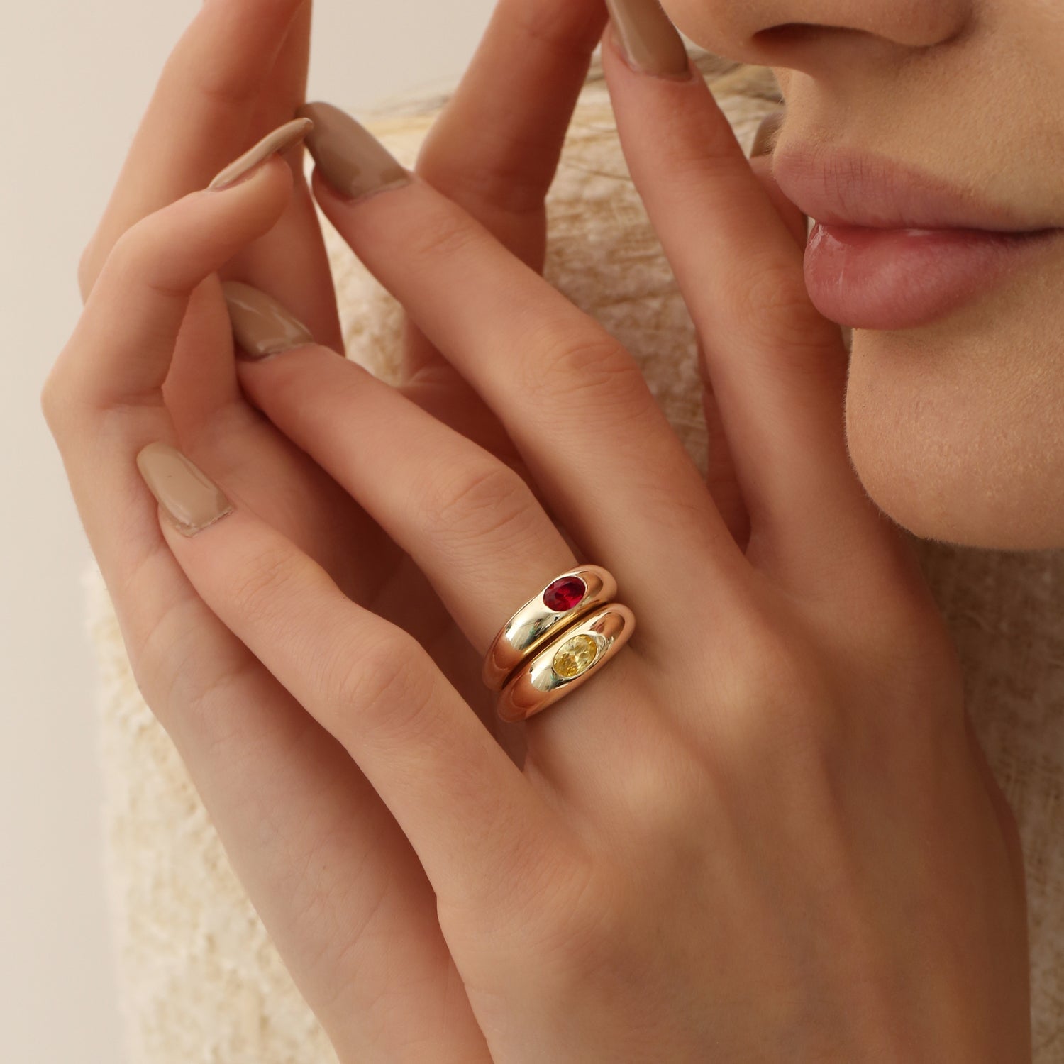 OBFJ1431 - 14k Flush Set Oval Ruby Dome Ring 3