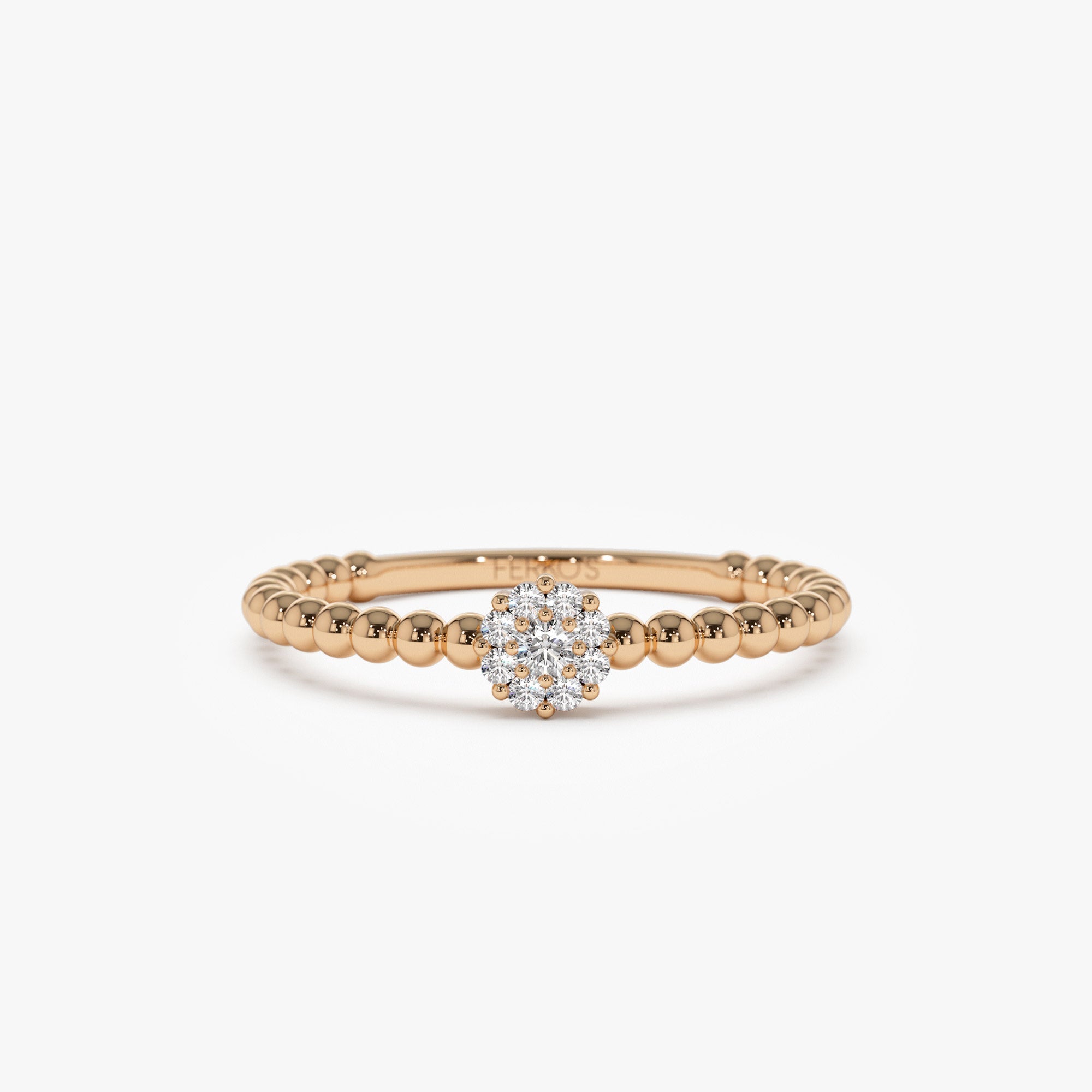 OBFJ1379 - 14K Gold Beaded Floral Diamond Ring 6