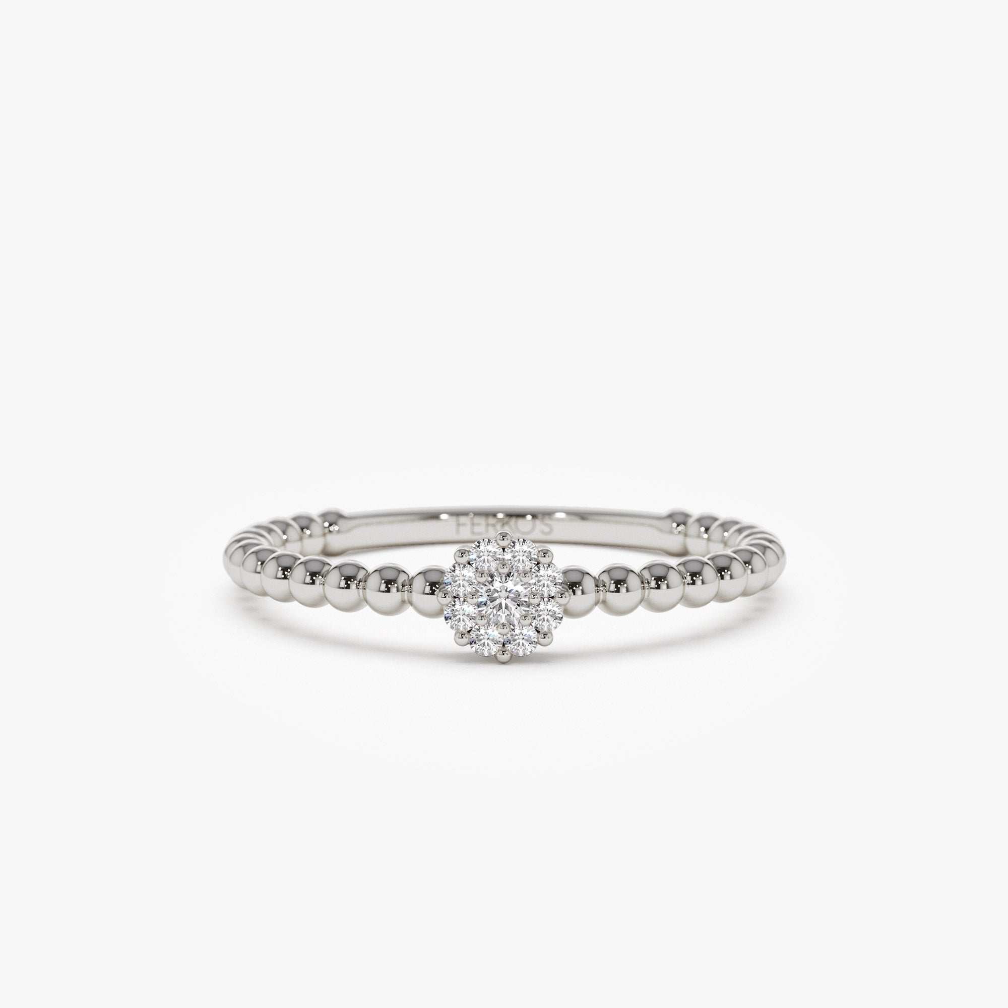 OBFJ1379 - 14K Gold Beaded Floral Diamond Ring 5