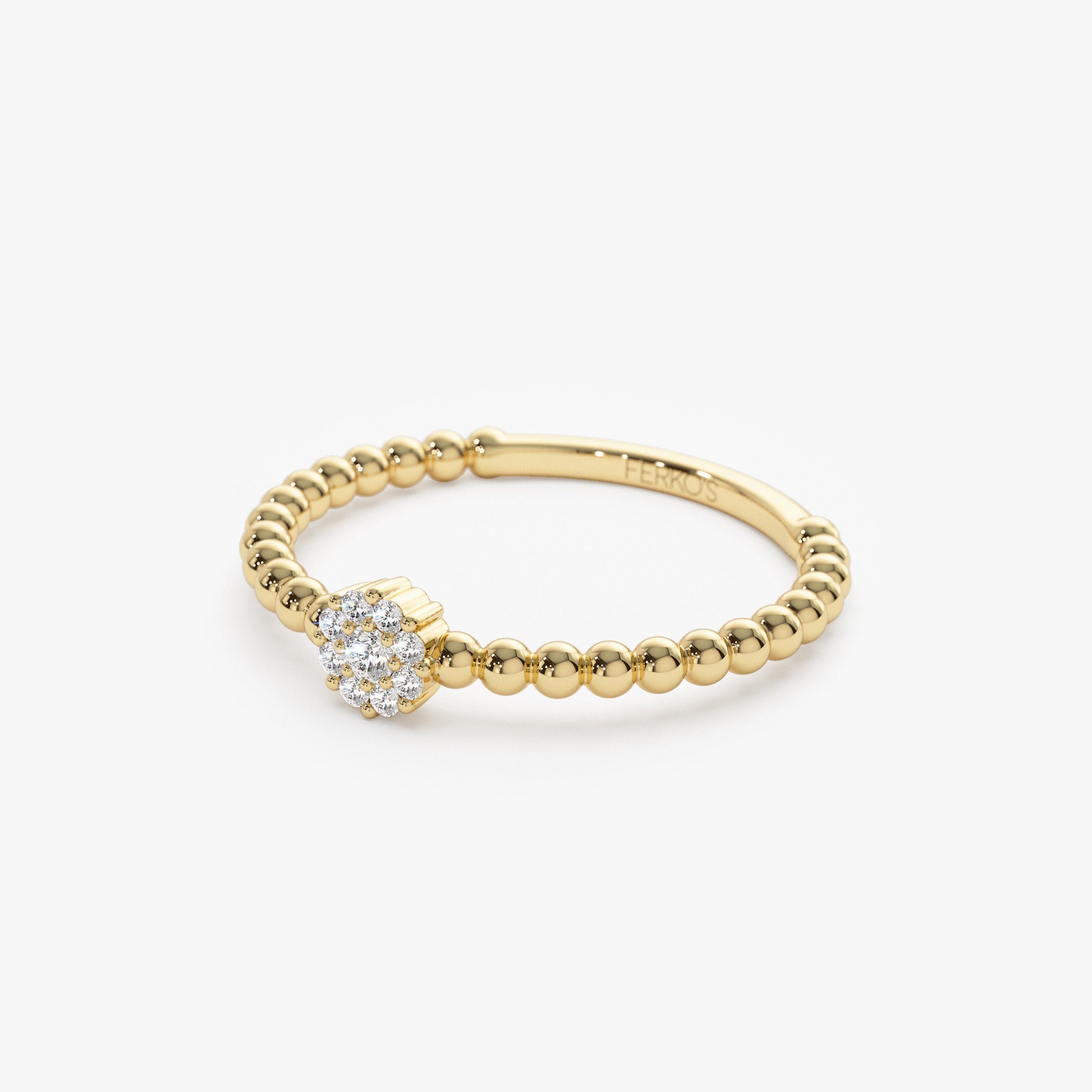 OBFJ1379 - 14K Gold Beaded Floral Diamond Ring 8