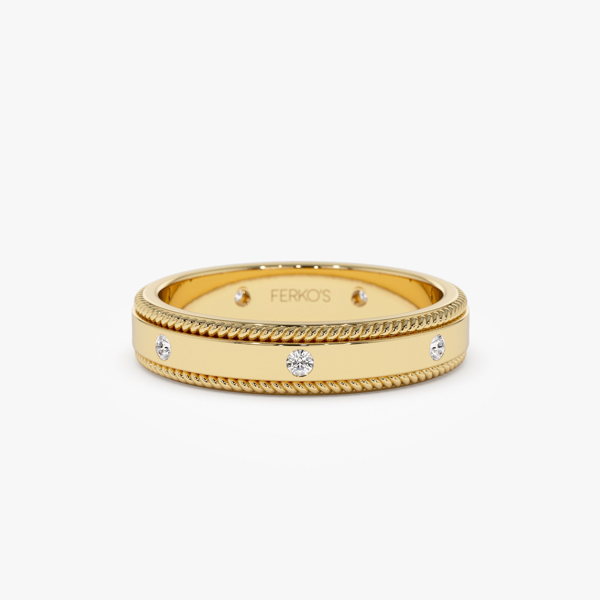 OBFJ1276 - 14k 4MM Flat Milgrain Edge Diamond Wedding Band 1