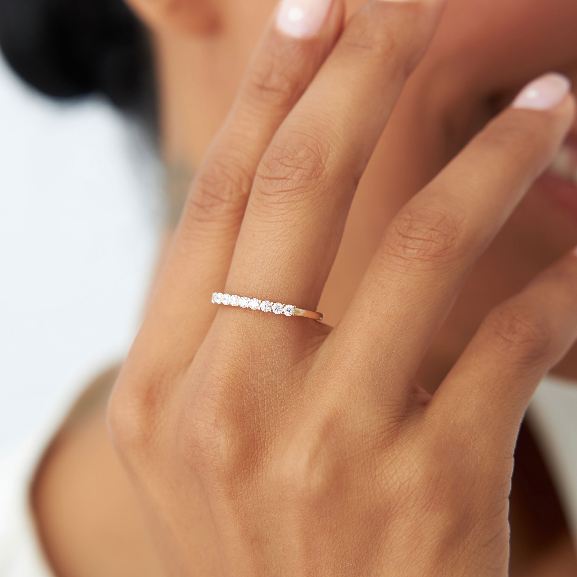OBFJ1149 - 14k 0.30ctw 9 Stone Basket Setting Diamond Wedding Ring 2