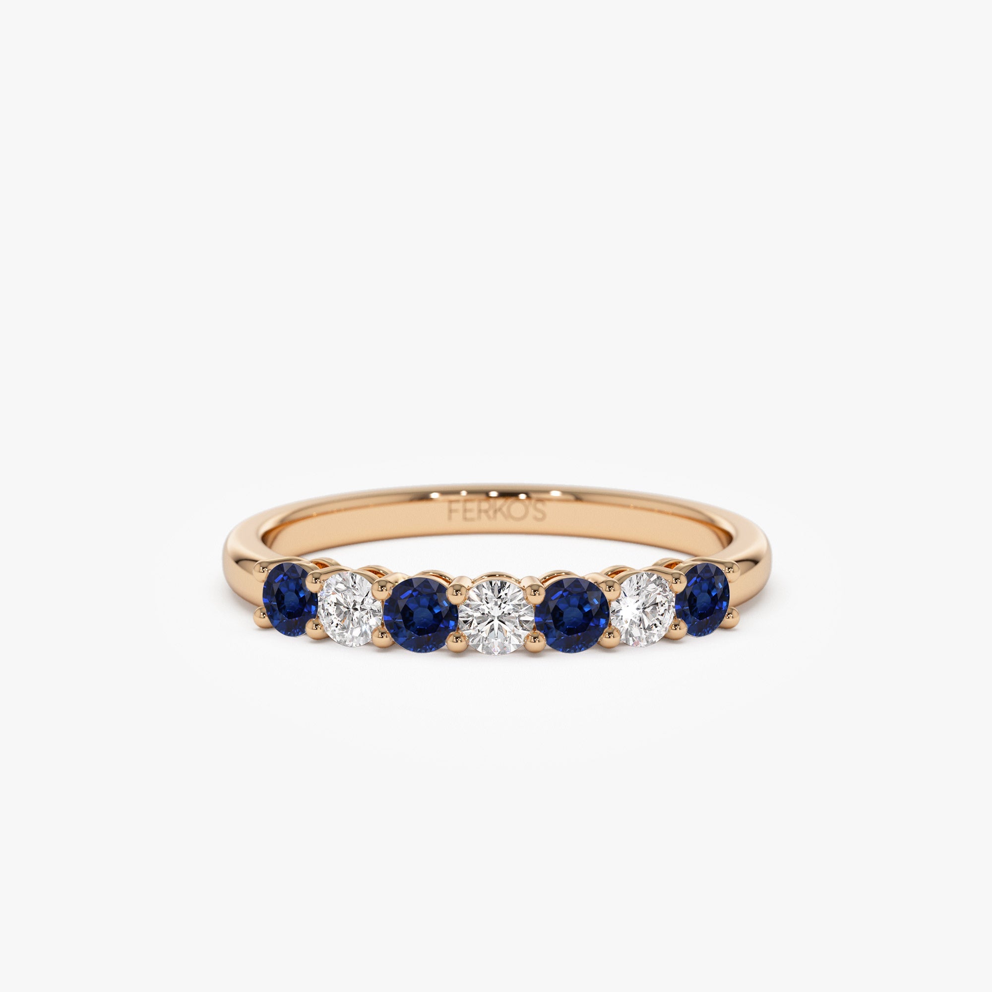 OBFJ1146 - 14k 7 Stone Basket Setting Diamond and Sapphire Wedding Ring 5
