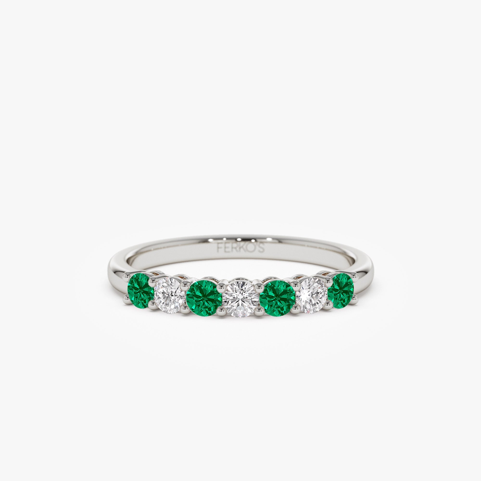 OBFJ1148 - 14k 7 Stone Basket Setting Diamond and Emerlad Wedding Ring 8