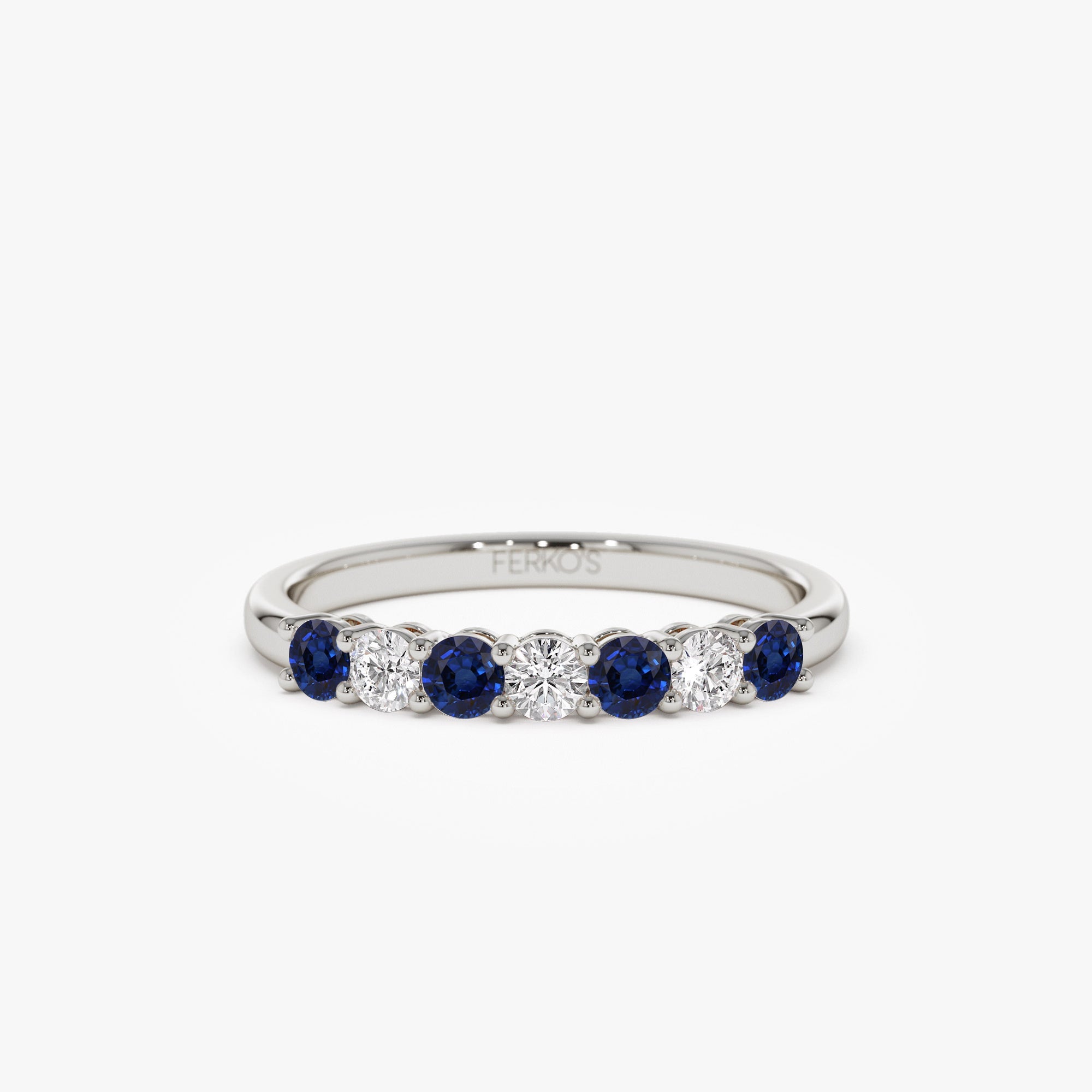 OBFJ1146 - 14k 7 Stone Basket Setting Diamond and Sapphire Wedding Ring 6