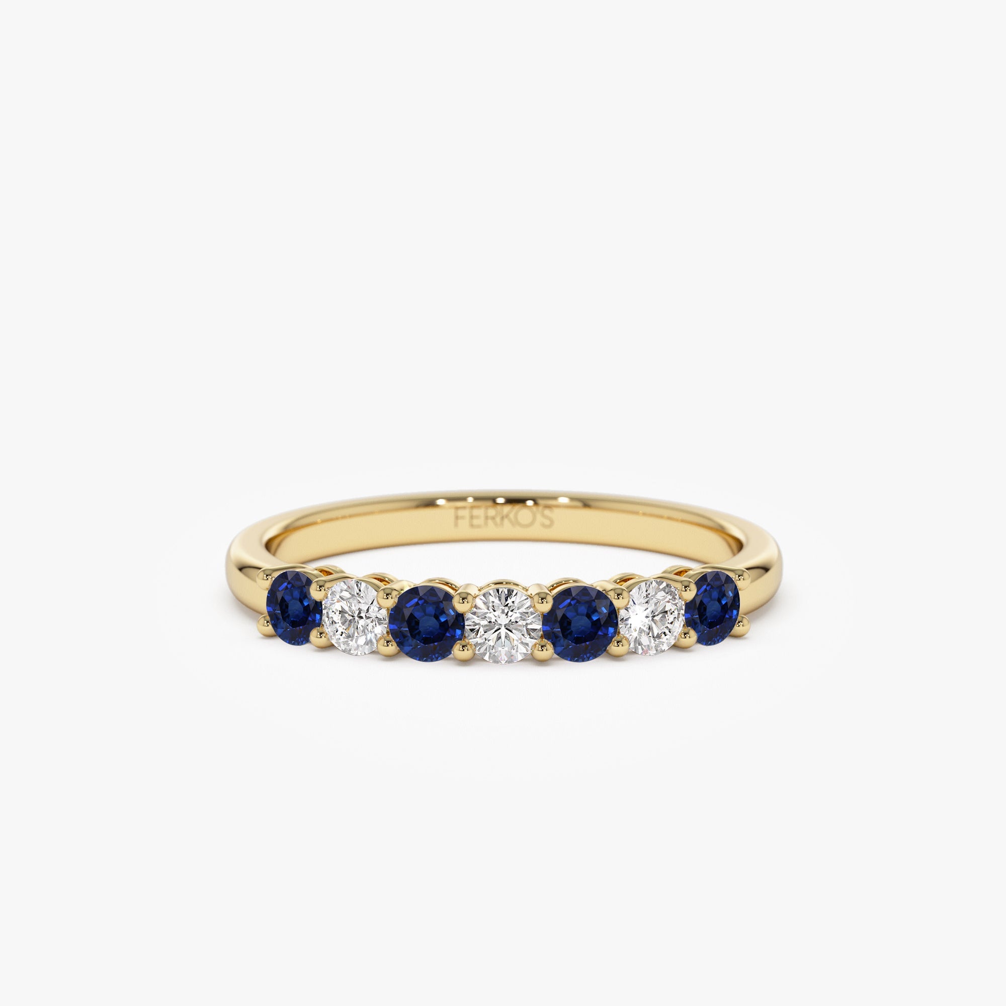 OBFJ1146 - 14k 7 Stone Basket Setting Diamond and Sapphire Wedding Ring 1