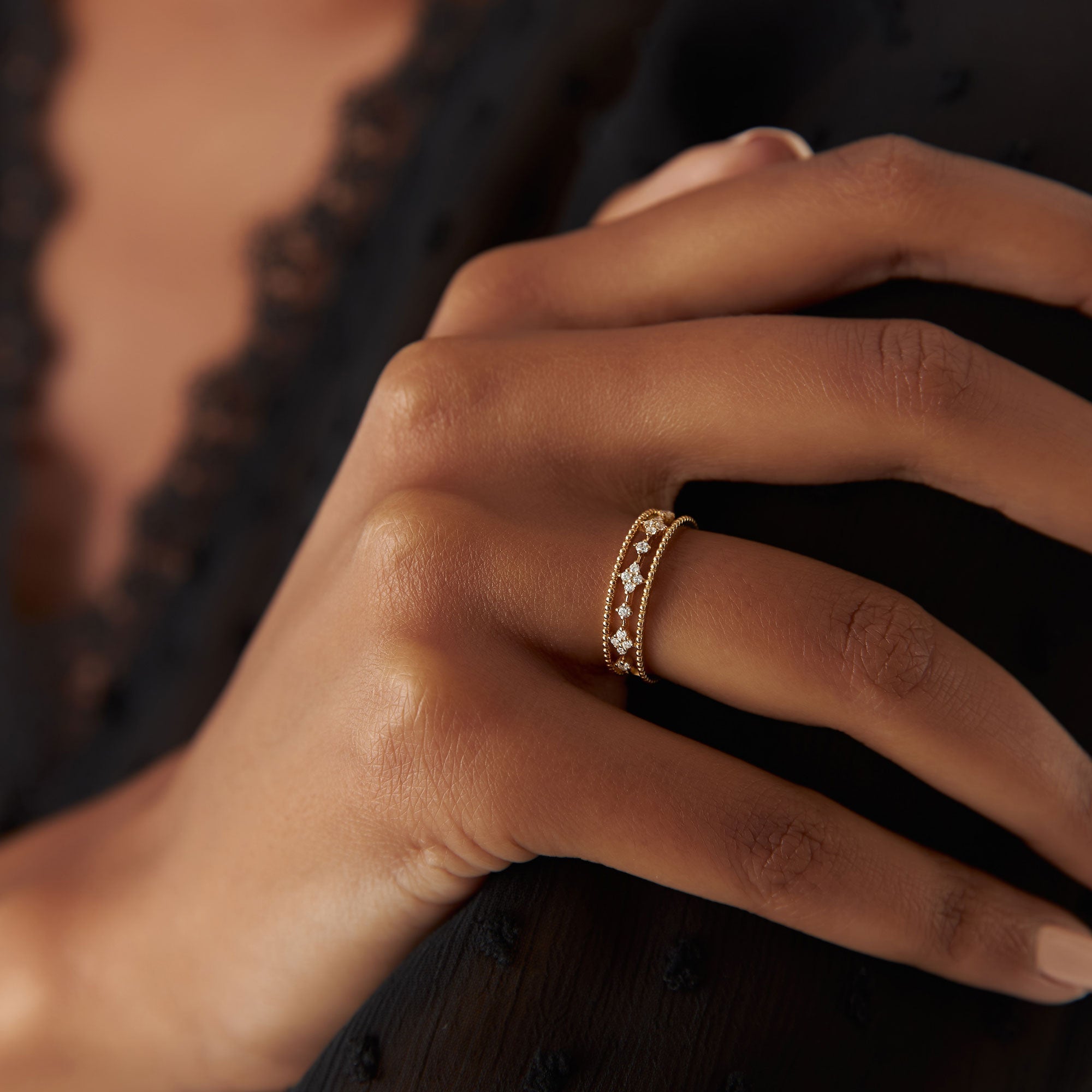 OBFJ1274 - 14k Diamond Statement Ring with Beaded Band 2