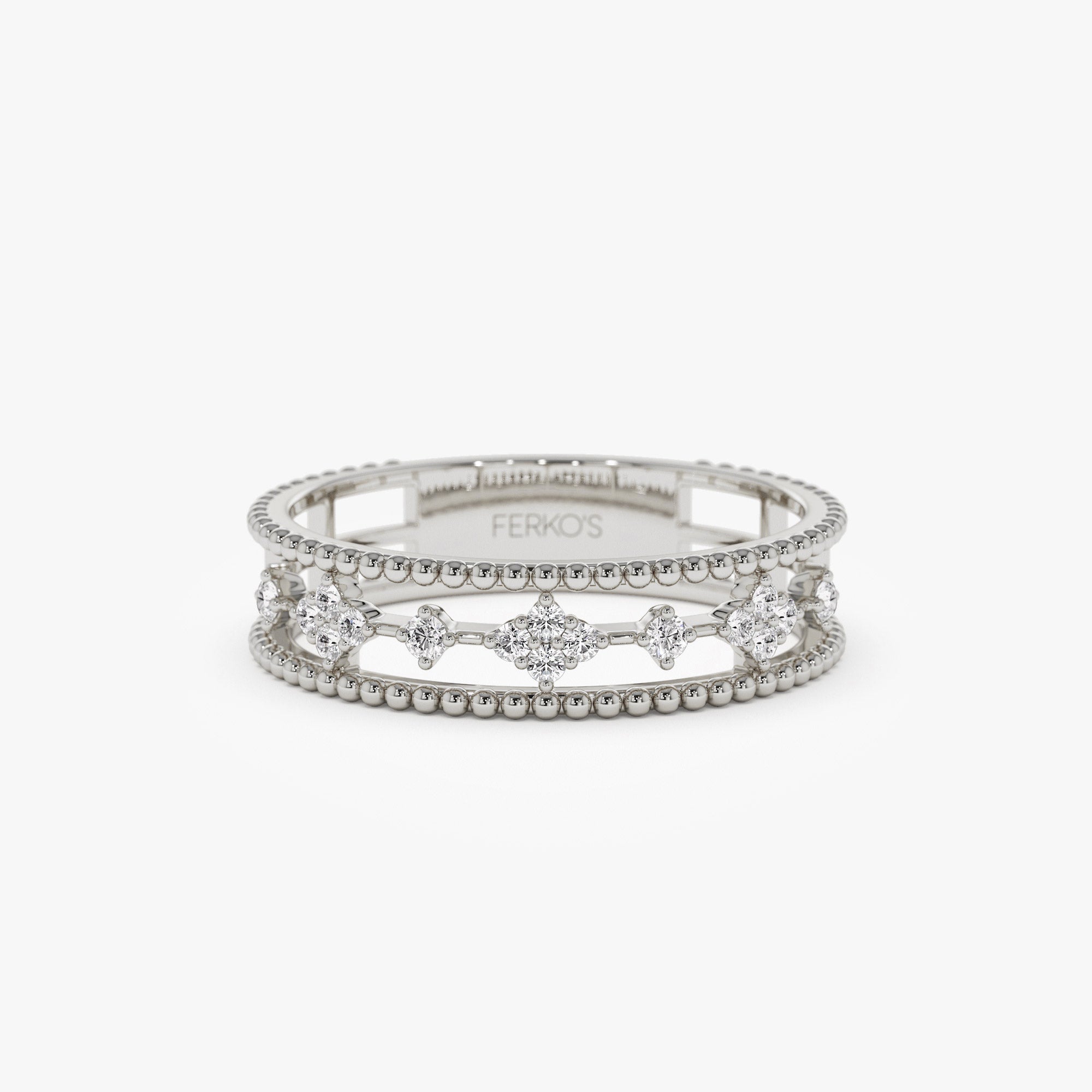 OBFJ1274 - 14k Diamond Statement Ring with Beaded Band 6