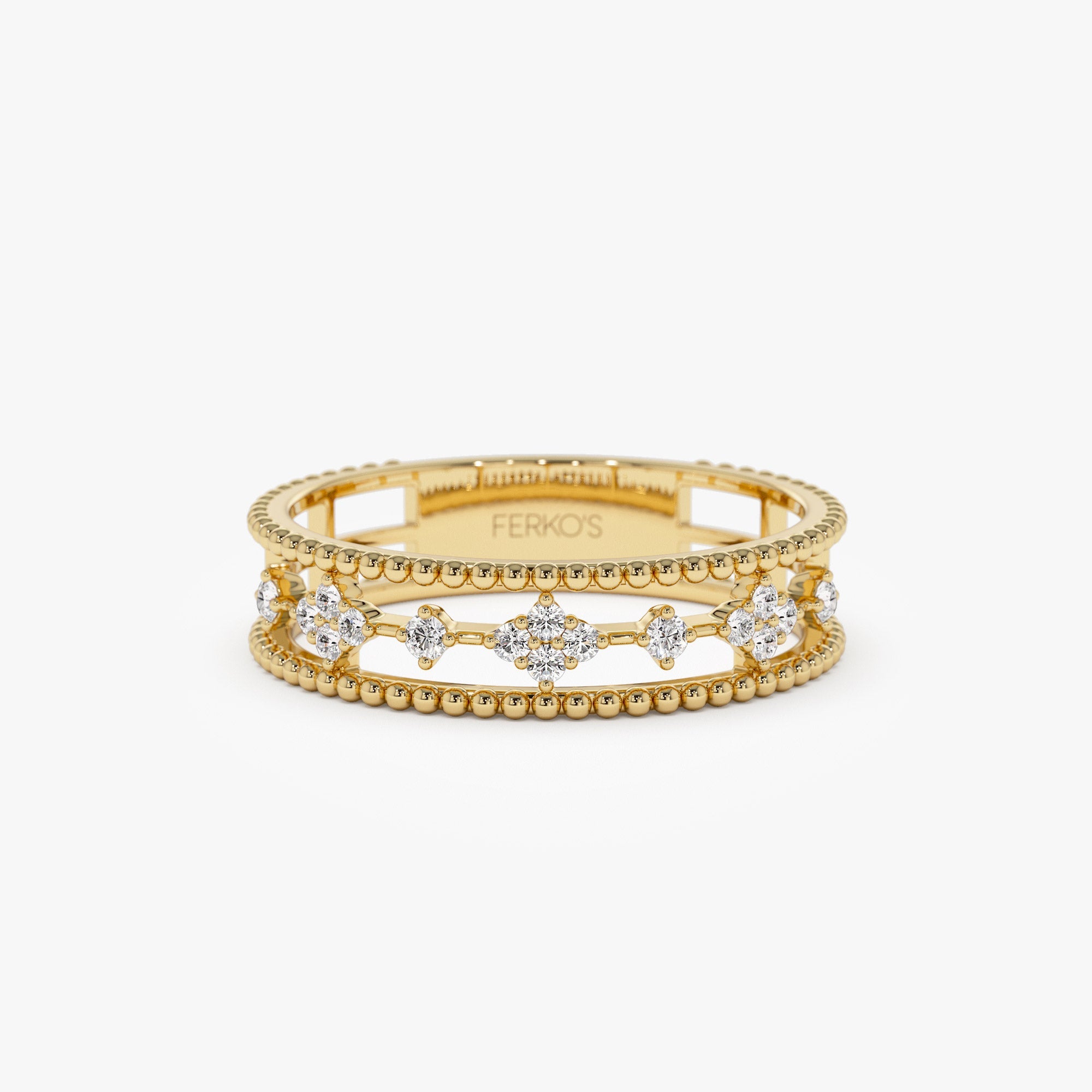 OBFJ1274 - 14k Diamond Statement Ring with Beaded Band 1