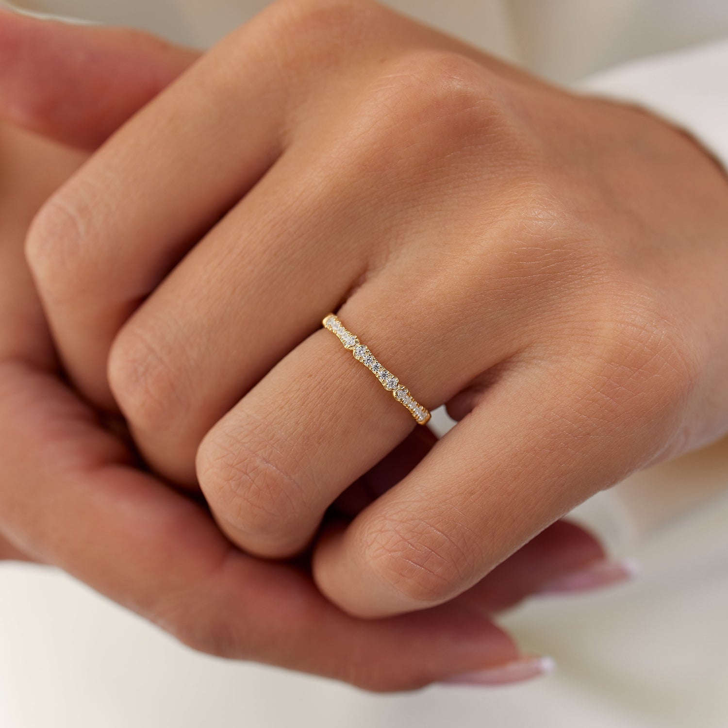 OBFJ1302 - 14k Pave Diamond Bamboo Ring 3