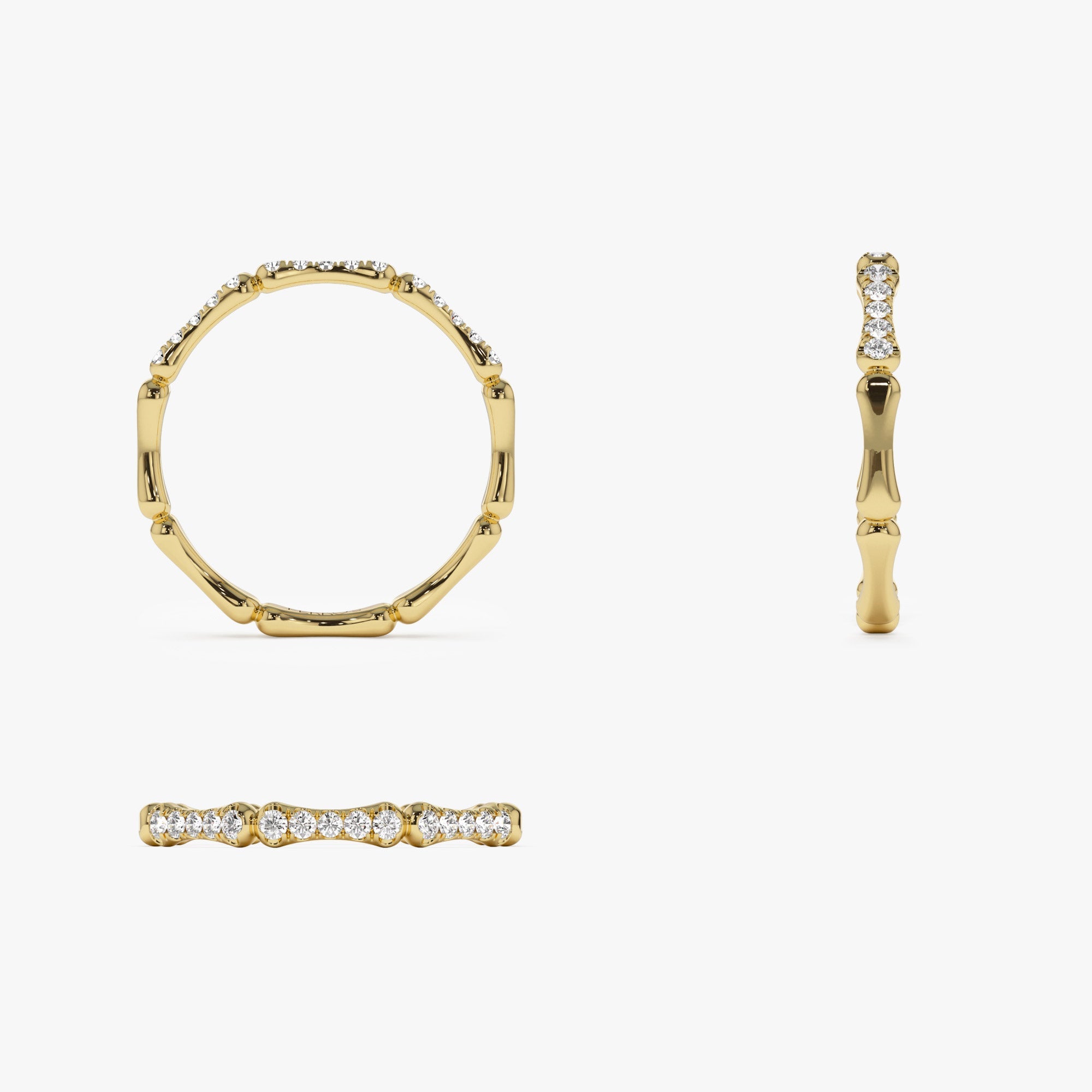 OBFJ1302 - 14k Pave Diamond Bamboo Ring 7