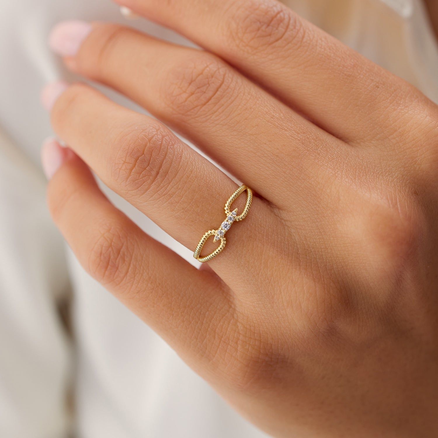 OBFJ1340 - 14k Unique Diamond Statement Ring w/ Double Rope Band 7