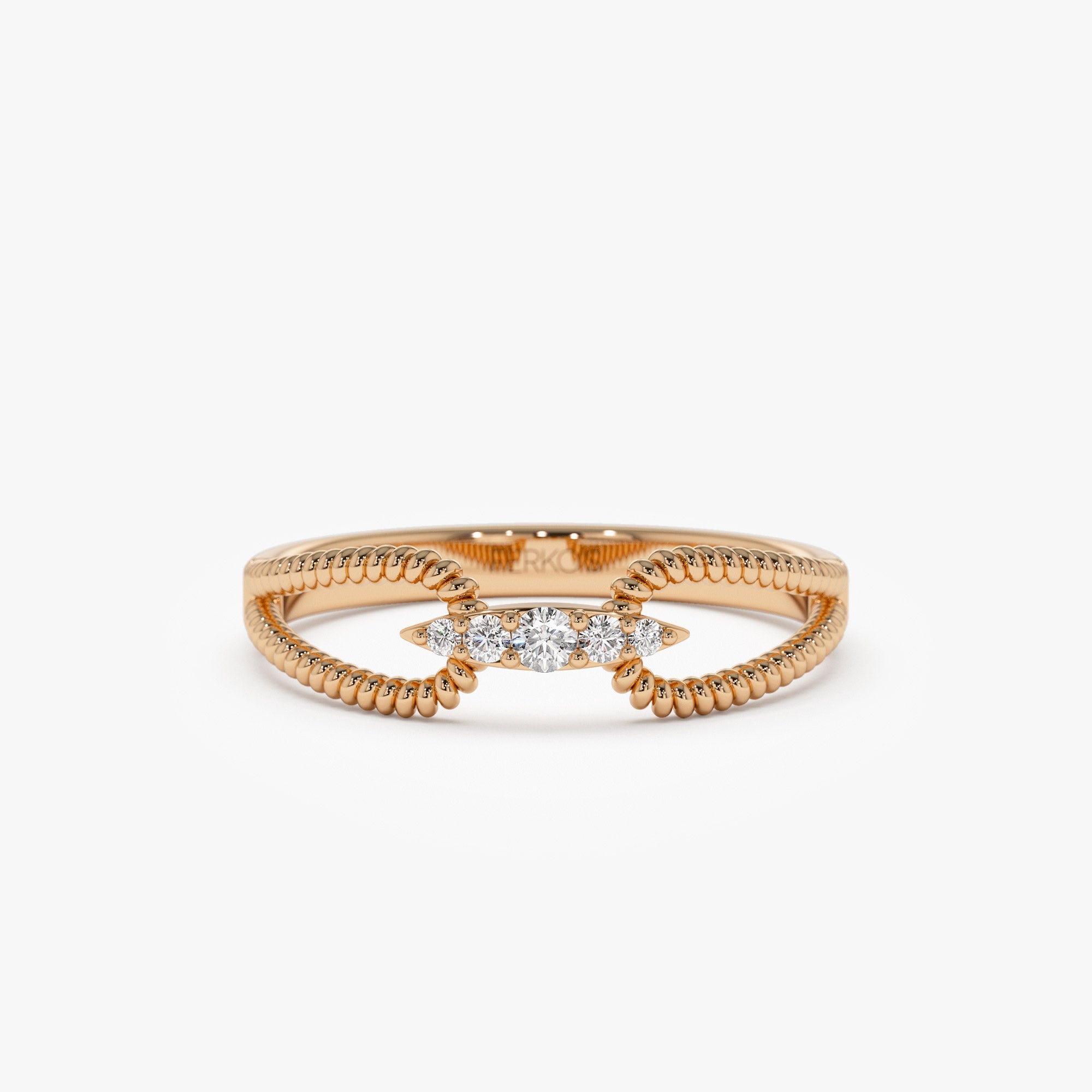 OBFJ1340 - 14k Unique Diamond Statement Ring w/ Double Rope Band 3