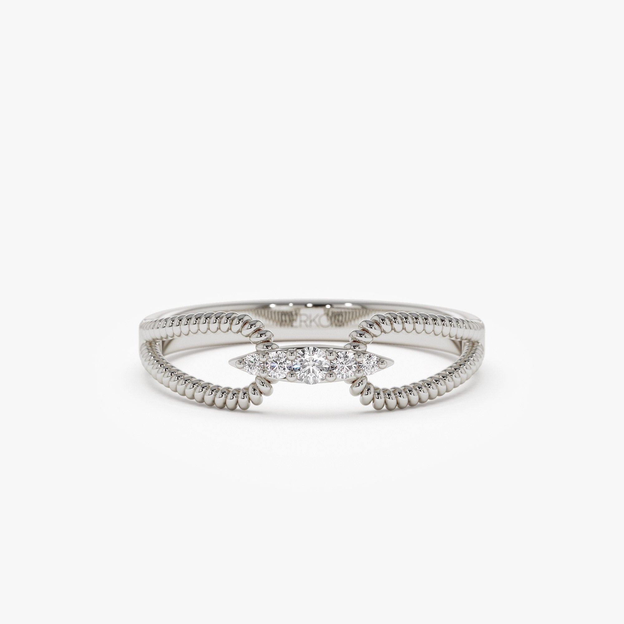 OBFJ1340 - 14k Unique Diamond Statement Ring w/ Double Rope Band 4
