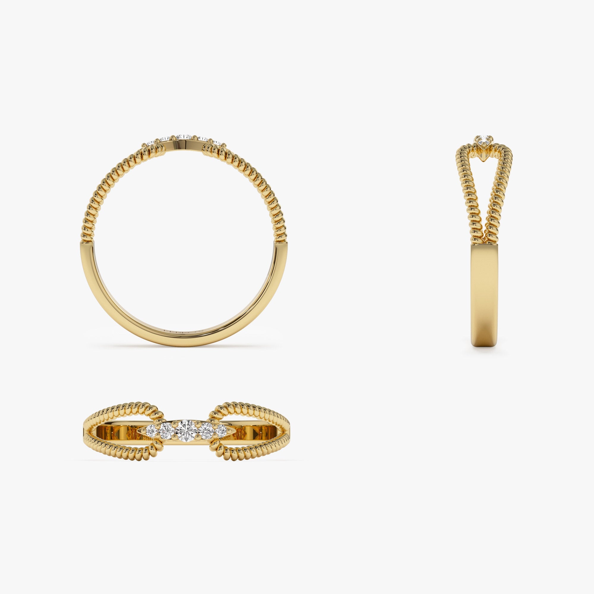 OBFJ1340 - 14k Unique Diamond Statement Ring w/ Double Rope Band 6