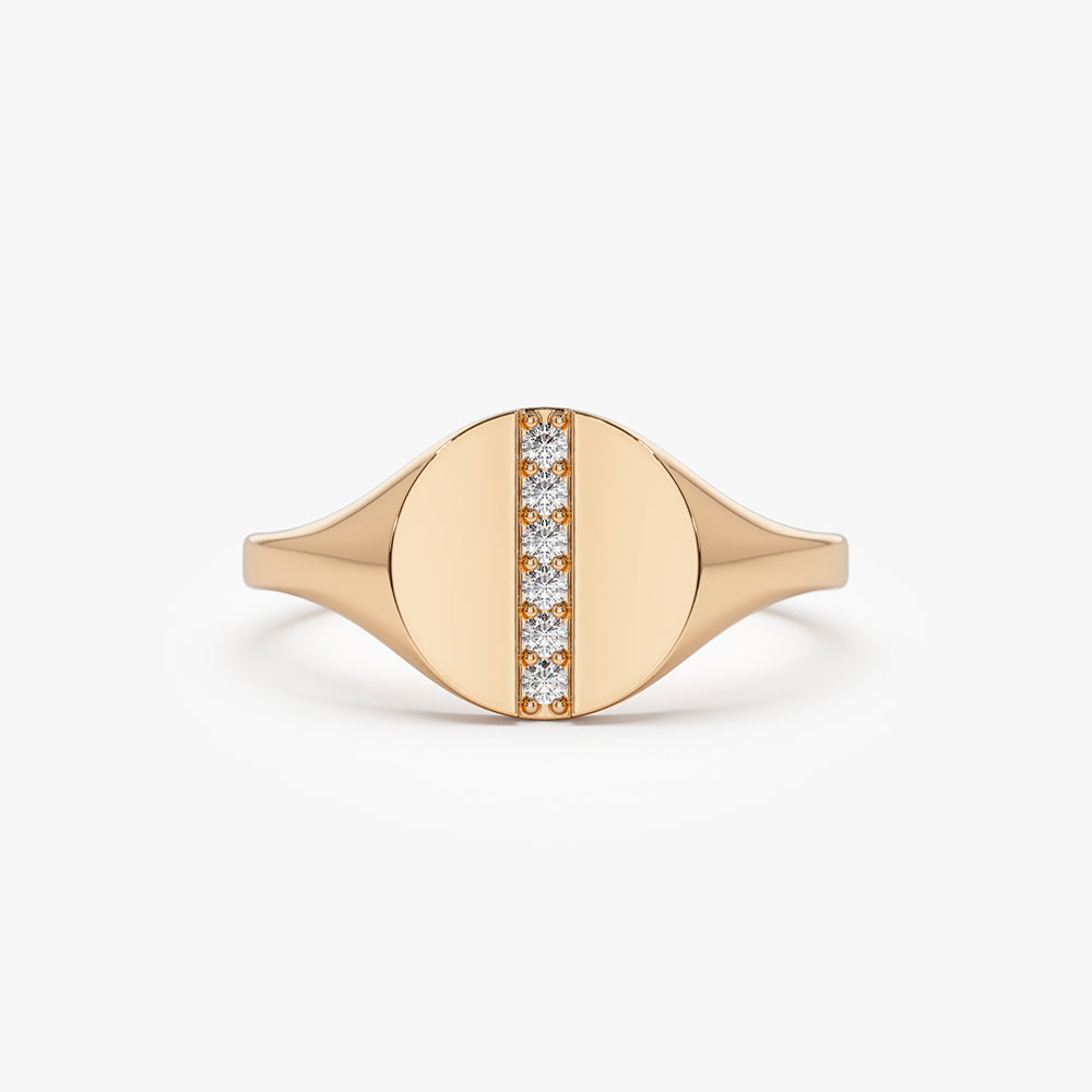 OBFJ1444 - 14k Pave Diamond Line Signet Pinky Ring 5