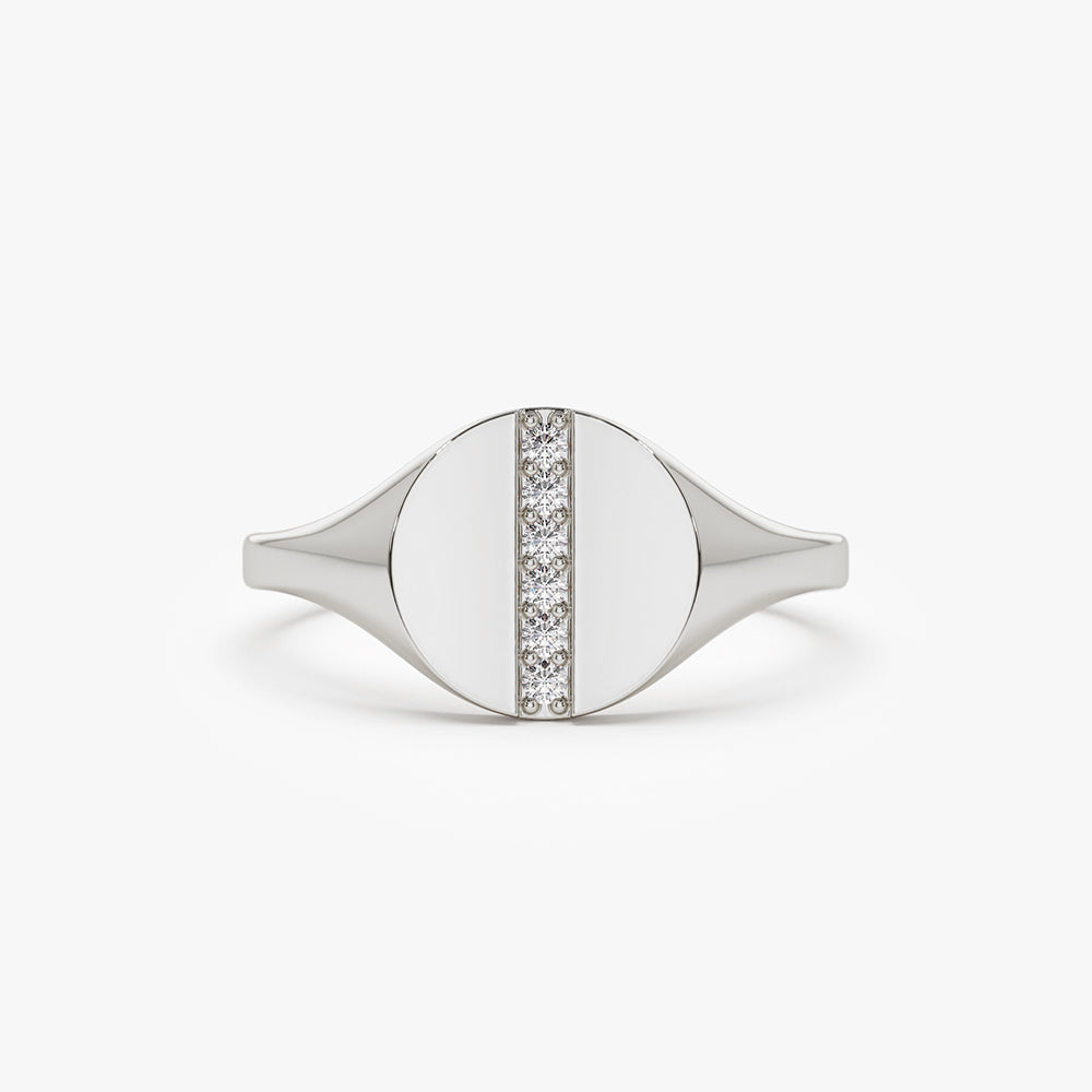 OBFJ1444 - 14k Pave Diamond Line Signet Pinky Ring 6