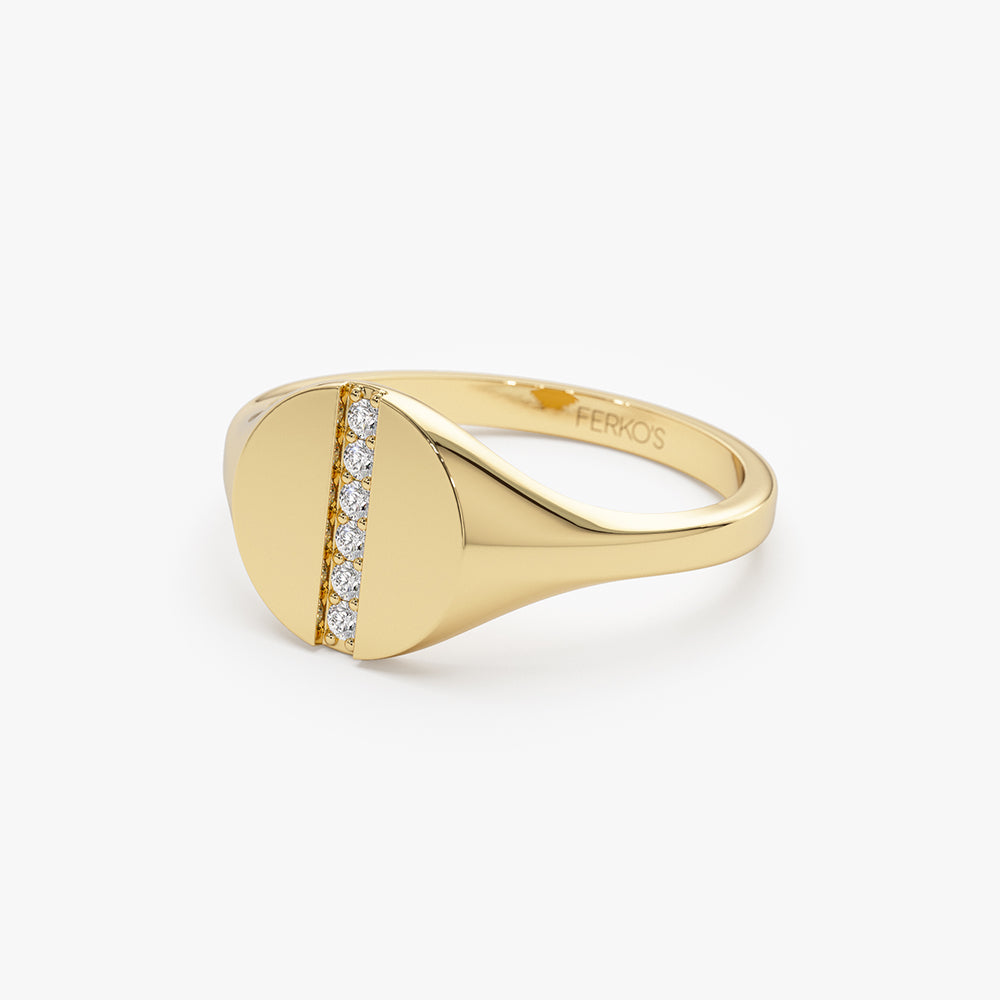 OBFJ1444 - 14k Pave Diamond Line Signet Pinky Ring 7