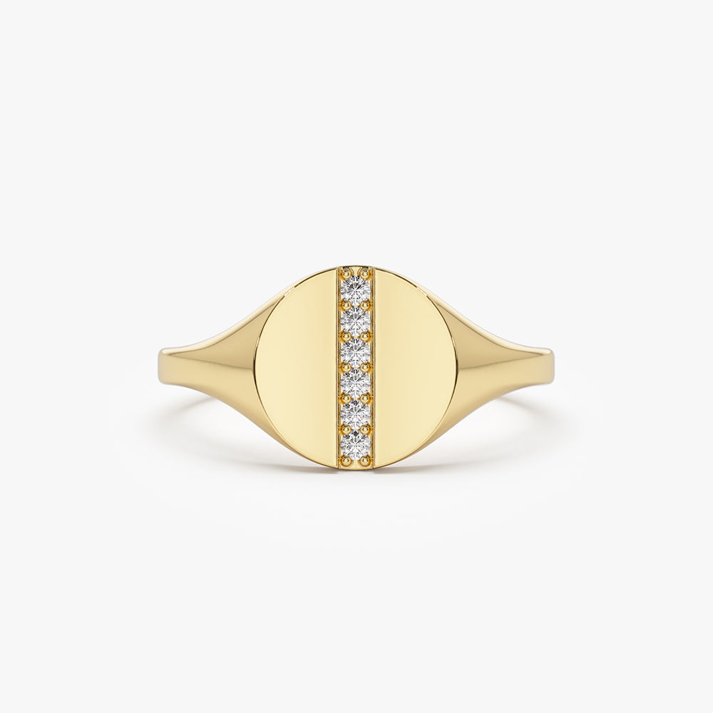 OBFJ1444 - 14k Pave Diamond Line Signet Pinky Ring 1