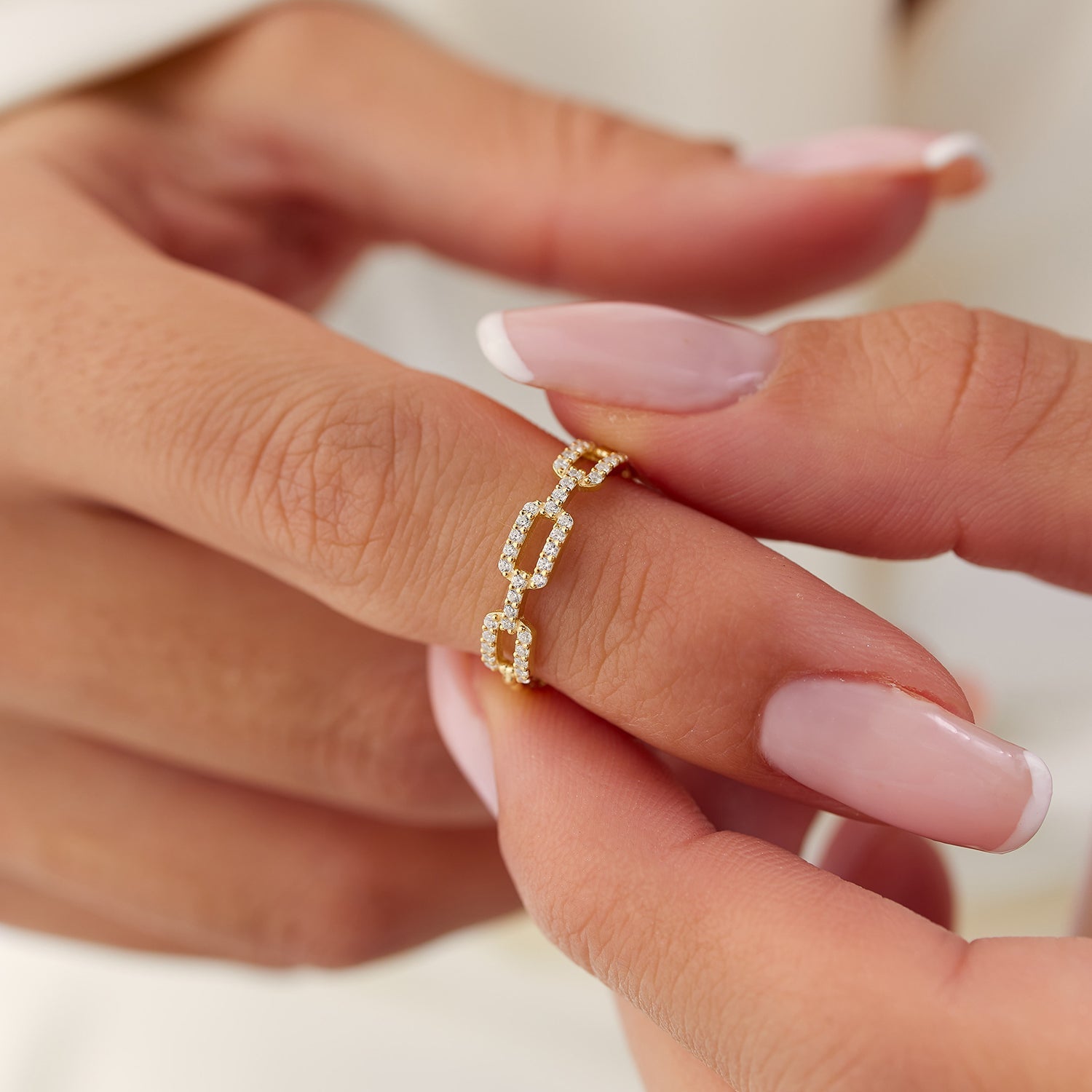 OBFJ1438 - 14k Chain Link Diamond Ring with Twisted Rope Band 2